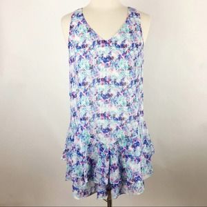 Olive + Oak Aqua Pool Ruffle Shift Dress Blue M